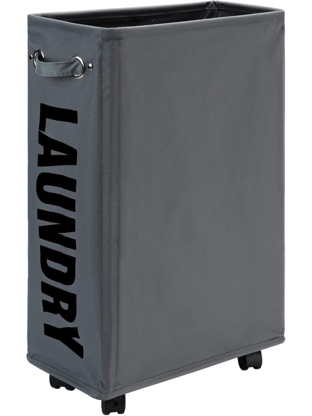 52L Slim Rolling Laundry Basket Hamper, Narrow on Wheels, Grey
